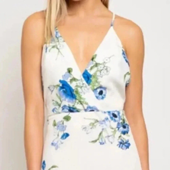 blue floral side slit Maxi Dress - Picture 3 of 6
